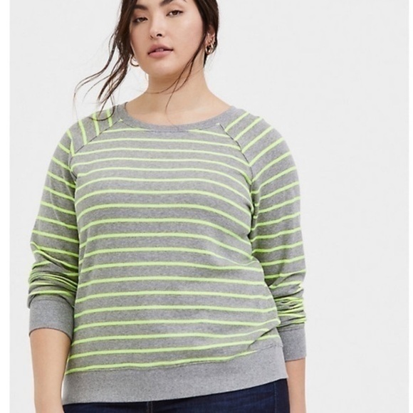 Torrid Grey Neon Yellow Stripe Fleece Sweatshirt - Picture 6 of 11